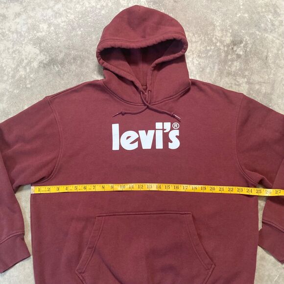 Levis Sweatshirt Mens Large Relaxed Fit Red Burgurdy Pullover Hoodie Comfort - Picture 2 of 8